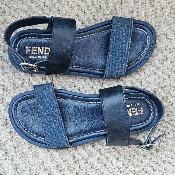Fendi Kids Boys Sandal Blue Leather/Canvas Upper Shoes Made in Italy Size 33 kid - Picture 11 of 11